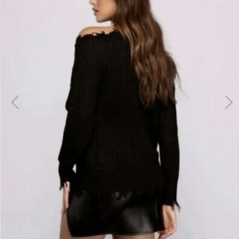 Cold Shoulder Distressed Sweater - Picture 3 of 5